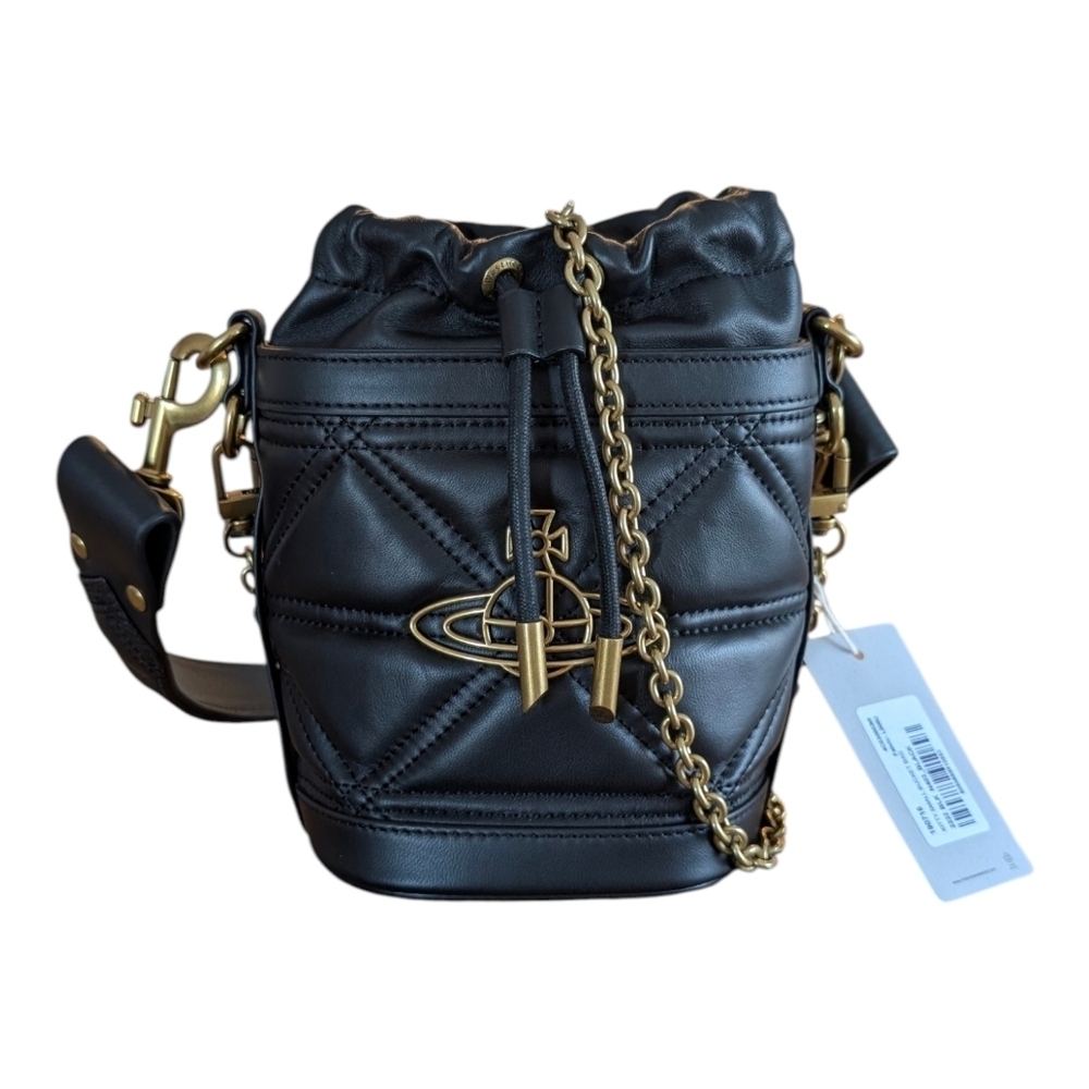 Vivienne Westwood Kitty Small Bucket Bag Black Quilted Nappa Leather Orb NWT